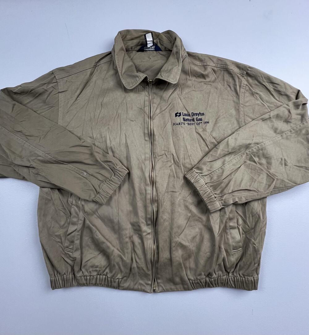 Vintage Lands' End Jacket Mens Large Beige Cotton Windbreaker Promo Logo 90s